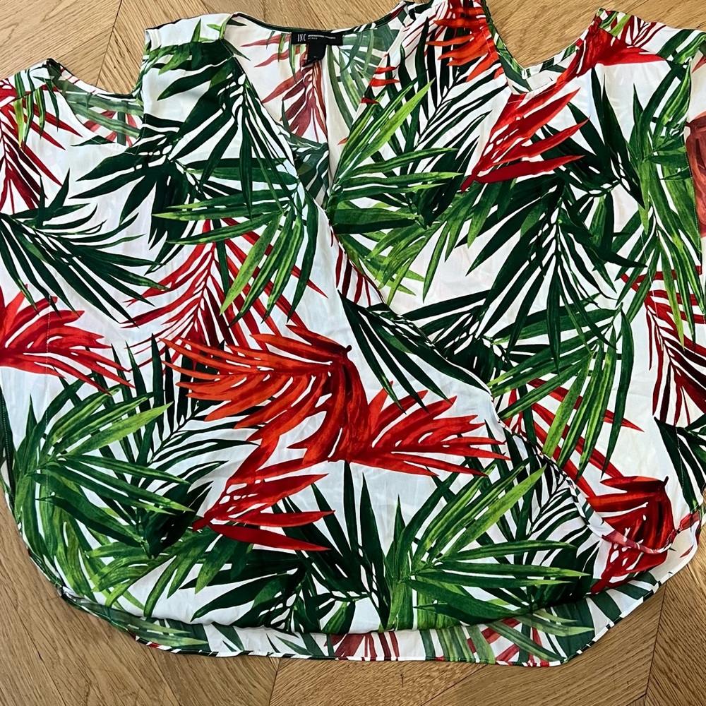 2x Tropical INC International Concepts Cold Shoulder Blouse & Poshfest Swag!